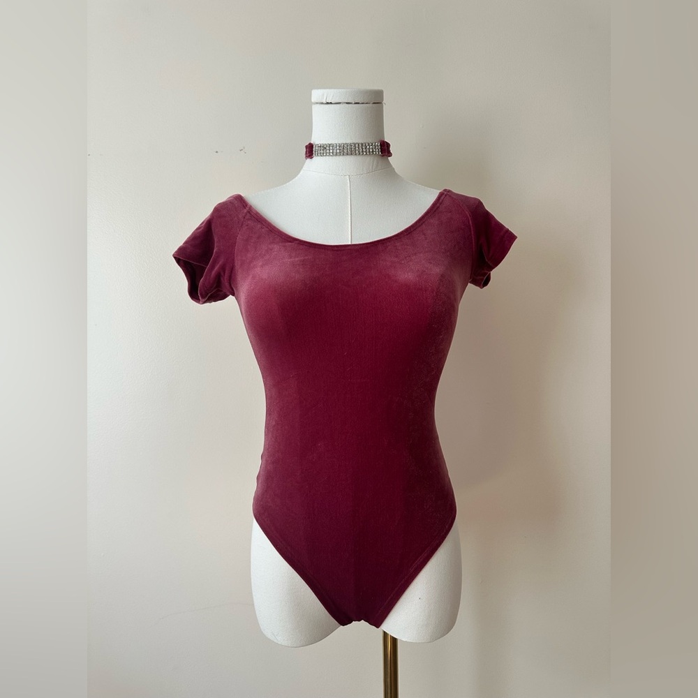 Elegant Burgundy Velvet Bodysuit with Choker